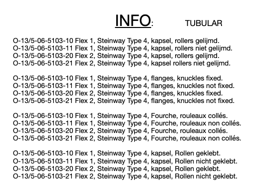 Taffijn WN&G Steinway Type 4 hamerstelen + kapsel